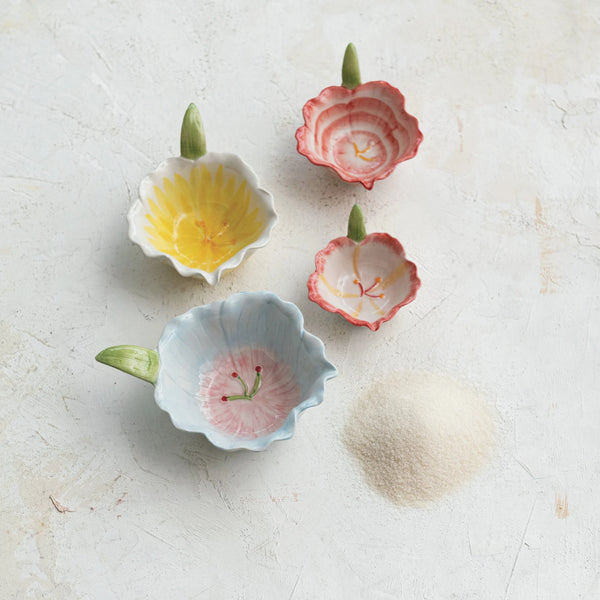 Hand-Painted Stoneware Flower Shaped Prep Bowl SMALL
