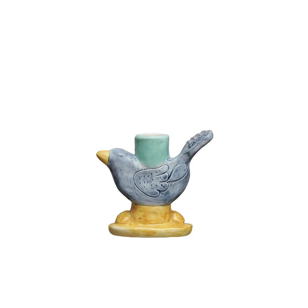 Hand-Painted Stoneware Bird Taper Holder