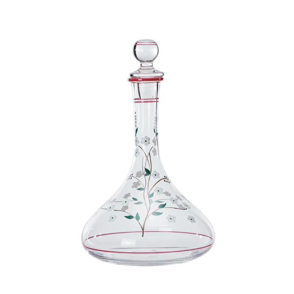 60 oz. Glass Vintage Reproduction Decanter w/ Hand-Painted Flowers