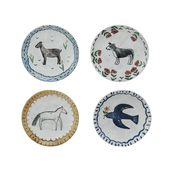 Hand-Painted Stoneware Plate w/ Animal Image