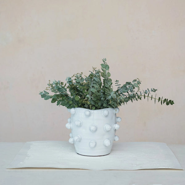 Hobnail Terra-cotta Planter, White