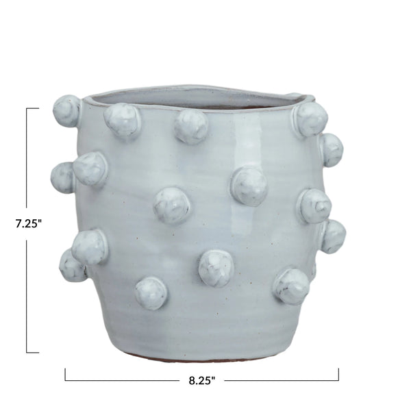 Hobnail Terra-cotta Planter, White