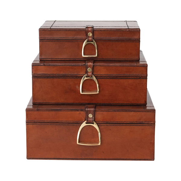 Leather Box with Brass Closures & Flocked Interior, LARGE