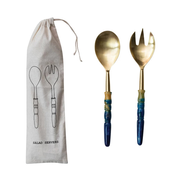 Stainless Steel Salad Servers, Set of 2 in Drawstring Bag