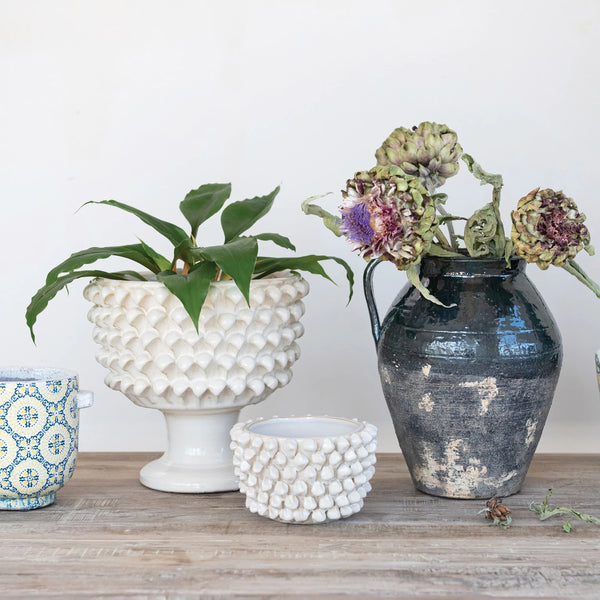 Stoneware Formed Planter, Cream