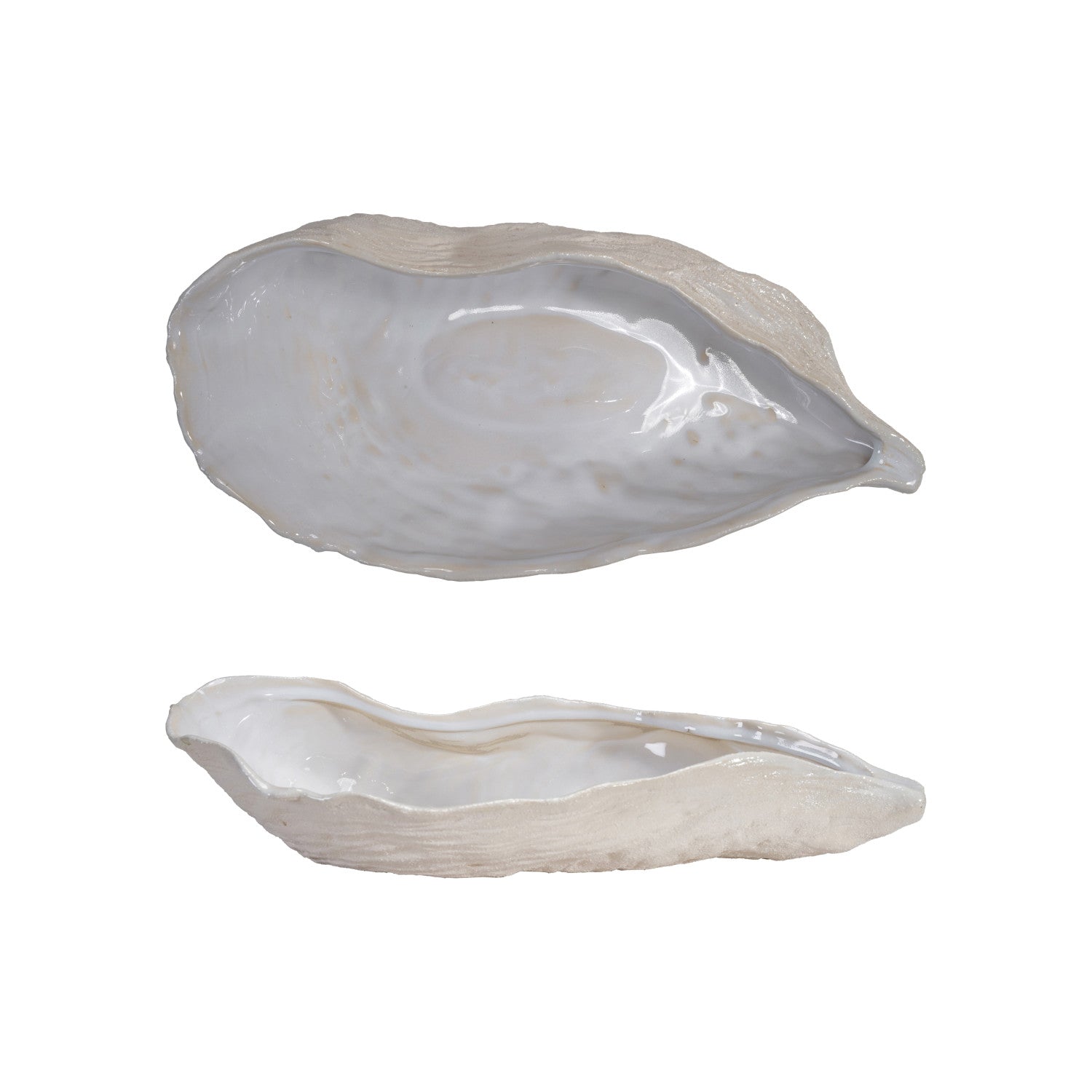 16"L x 8"W x 3-3/4"H Stoneware Shell Shaped Dish, White