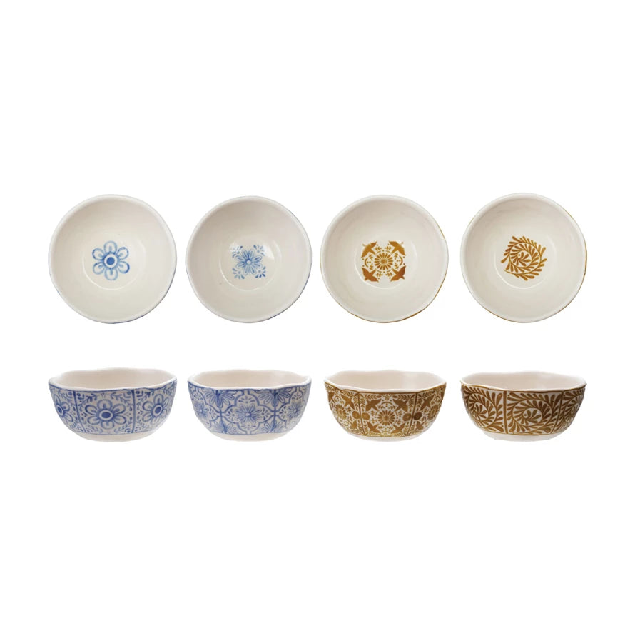 Stoneware Bowl with Tile Pattern, 4 Styles