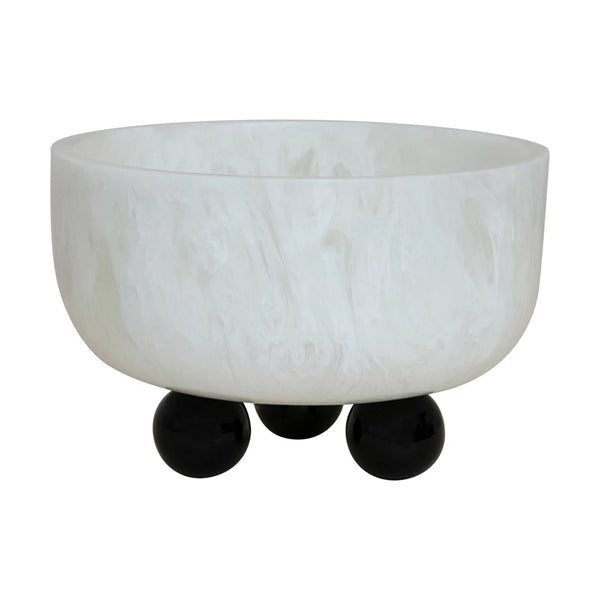 Marbled Resin Bowl w/ Ball Feet, White & Black