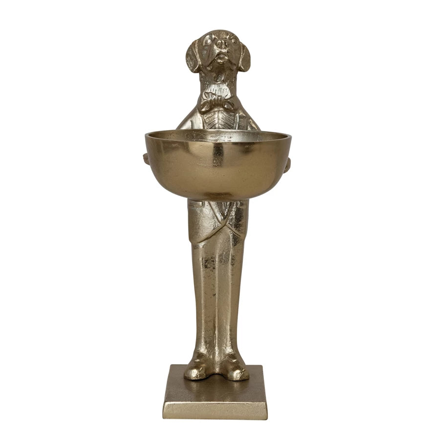 Cast Aluminum Labrador Holding Bowl, Gold Finish