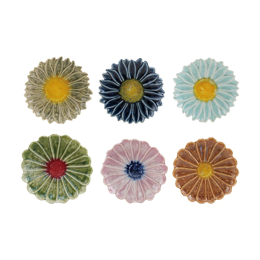 Stoneware Flower Shaped Plate, Reactive Glaze, 6 Colors