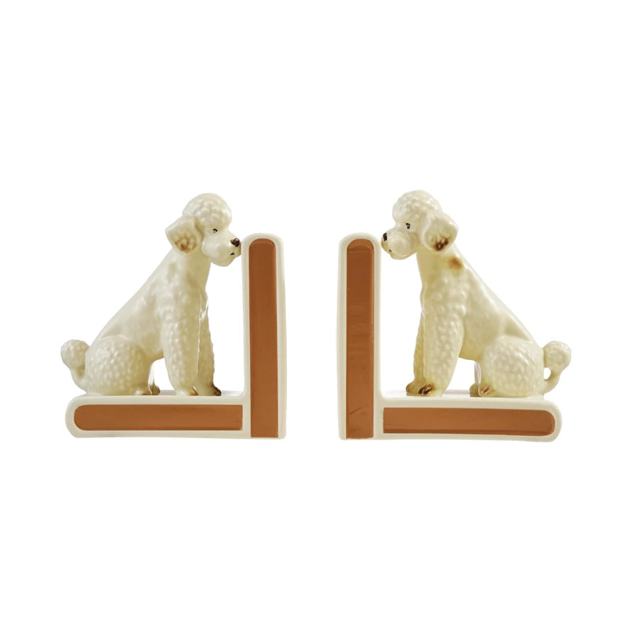 Hand-Painted Stoneware Vintage Reproduction Poodle Shaped Bookends