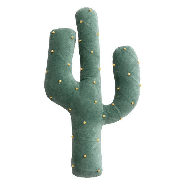 Cotton Velvet Cactus Shaped Pillow w/ Hand-Embroidered French Knots