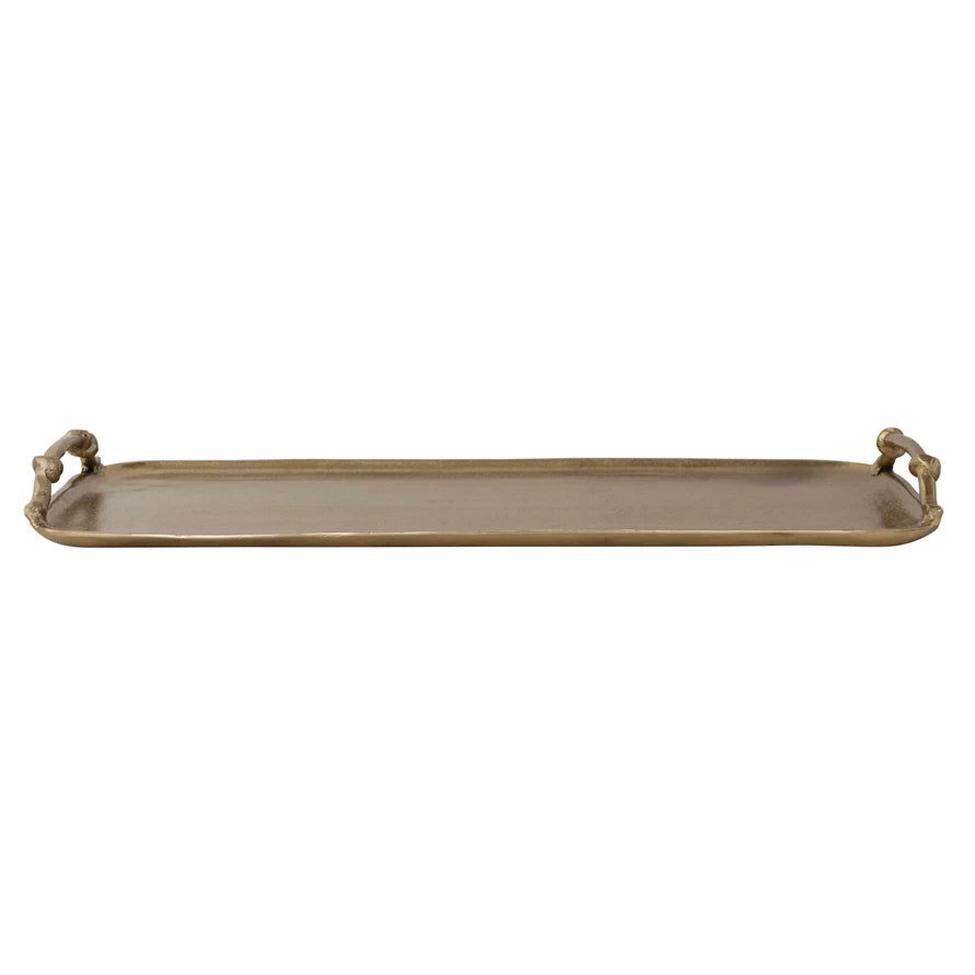Cast Aluminum Tray with Handles, Gold Finish