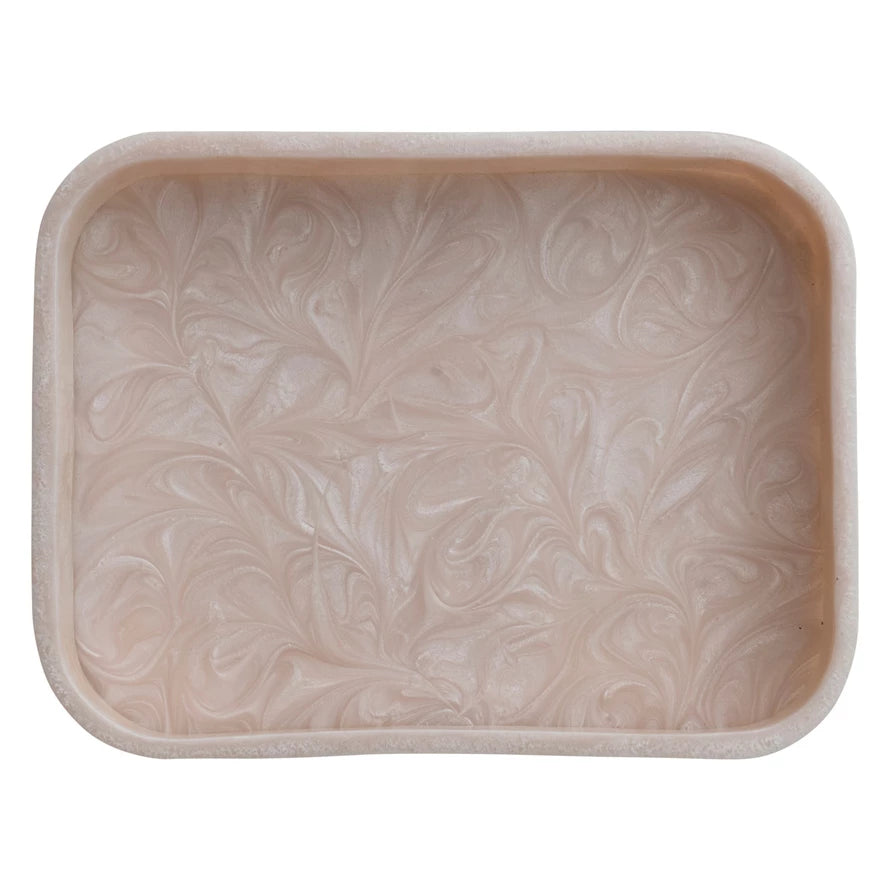 Marbled Resin Tray, Pearlized Finish, Pink (Each One Will Vary)