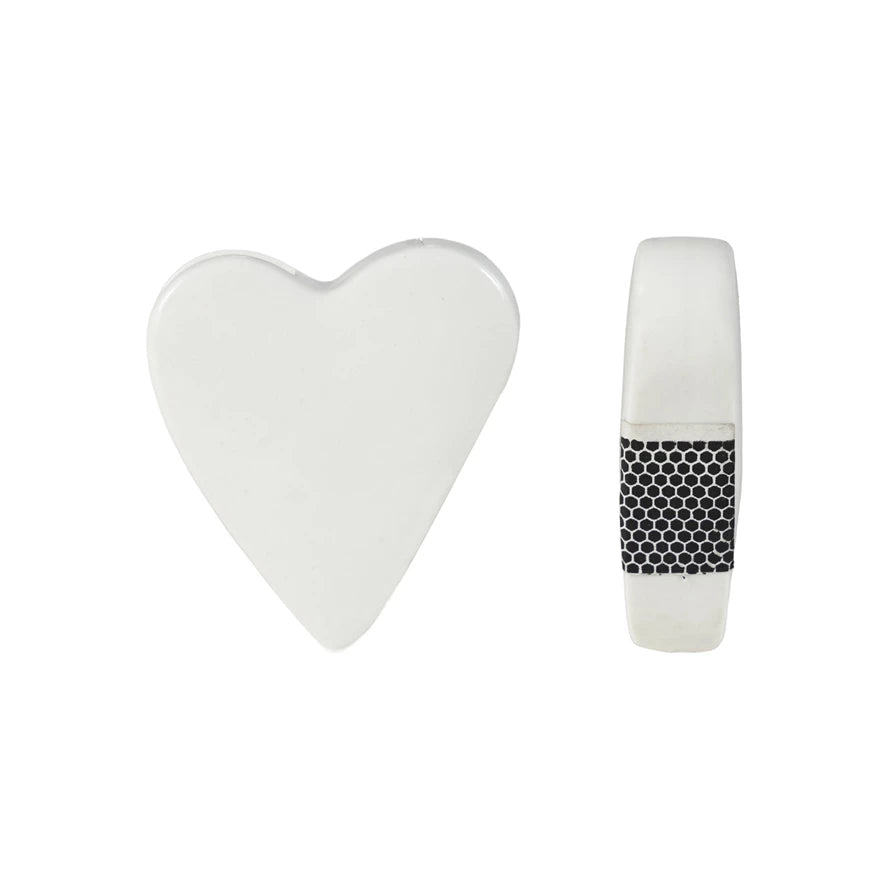 Stoneware Heart Shaped Match Holder with Striker, White