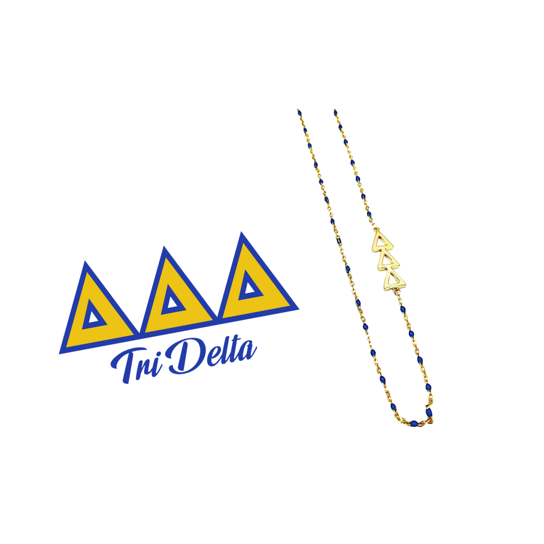 The Tri Delta Necklace: Side Set ΔΔΔ Enamel Bead Necklace: Blue