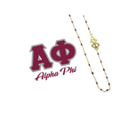 N201 AP-The Alpha Phi Necklace: Side Set ΑΦ Enamel Bead Necklace: Maroon
