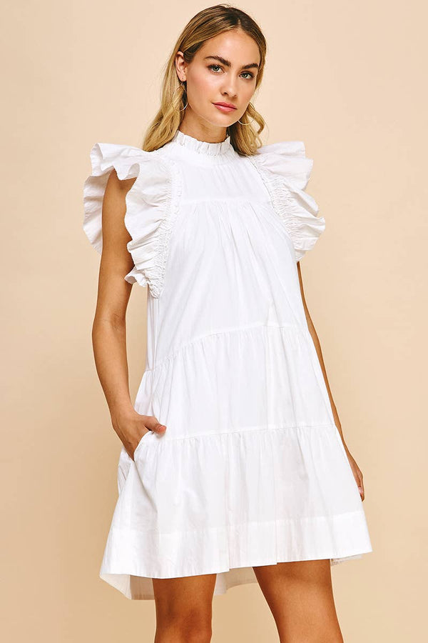 TIERED MINI DRESS - WHITE: S