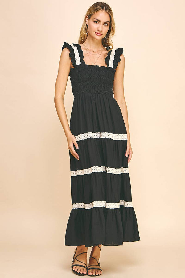 SLEVLESS TIERED MAXI DRESS - BLACK: M