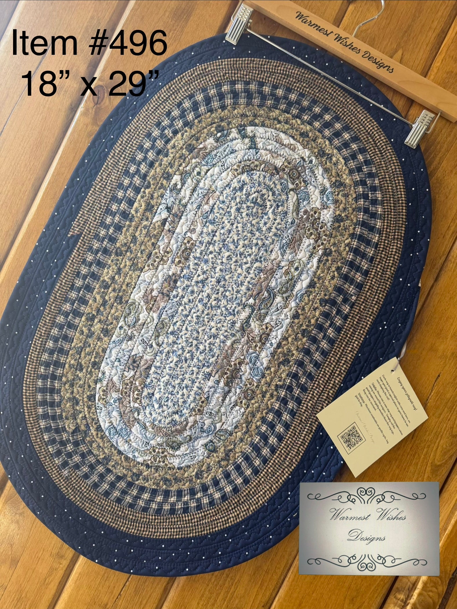 Jelly roll rug Navy & Camel  18 x 29