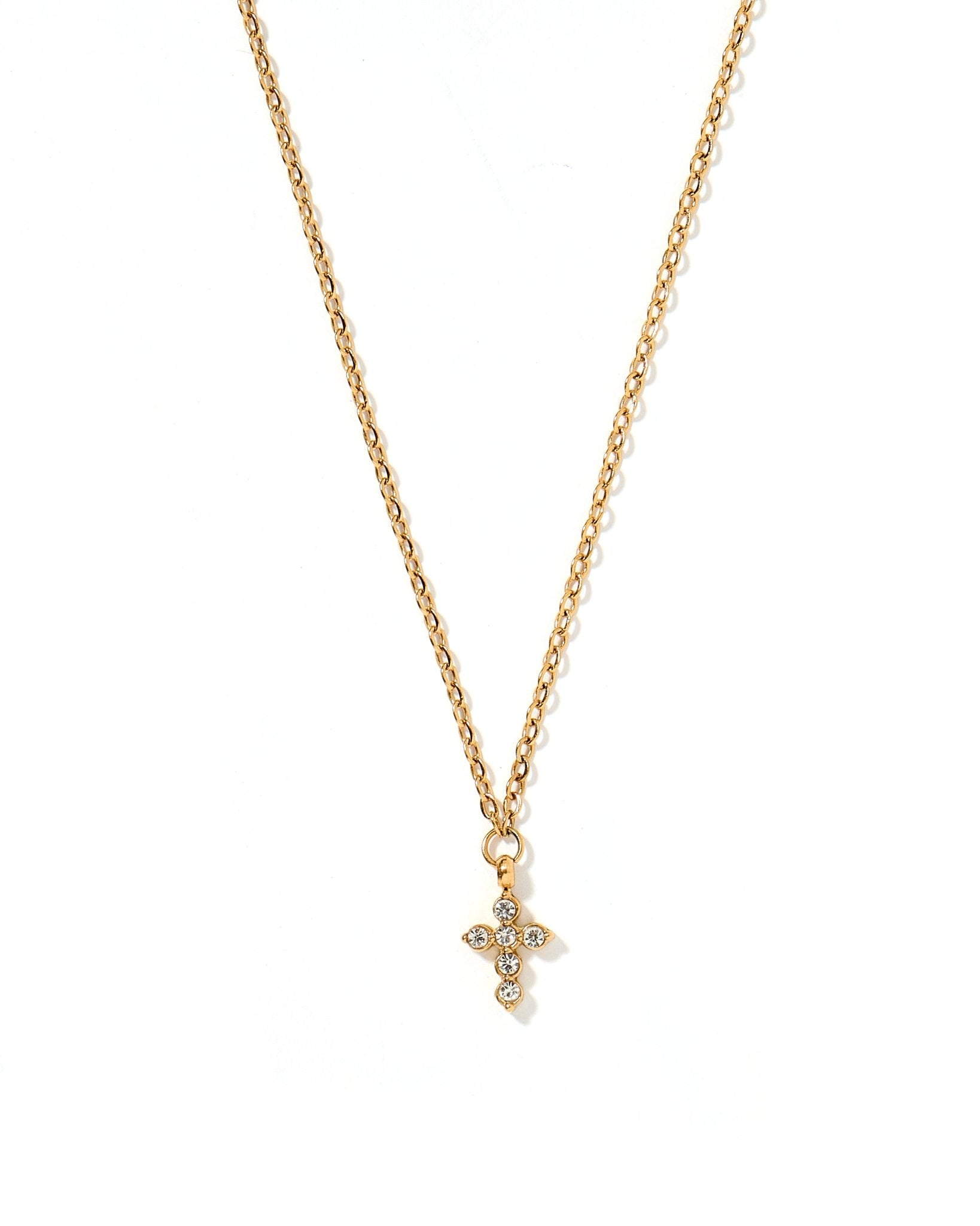 Necklace - Carly Cross CZ Gold