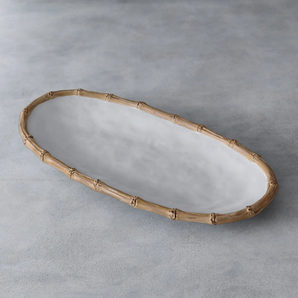 VIDA Bamboo Medium Oval Platter (White and Natural)