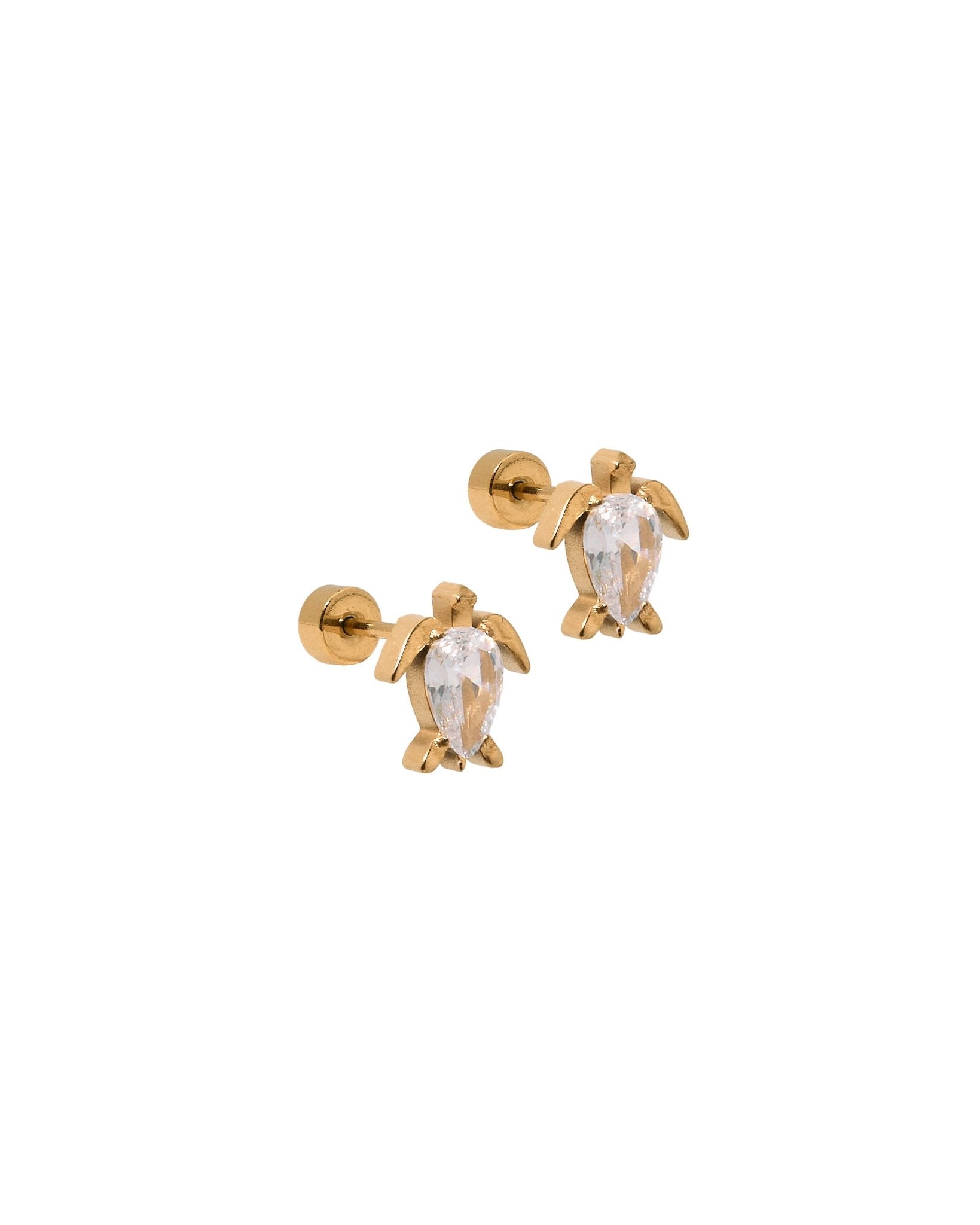 Screwback Stud Earrings - Turtle CZ Gold