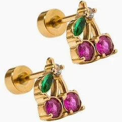 Screwback Stud Earrings - Cherry