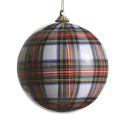 4" White Plaid Ball Ornament
