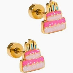 Screwback Stud Earrings - Birthday Cake