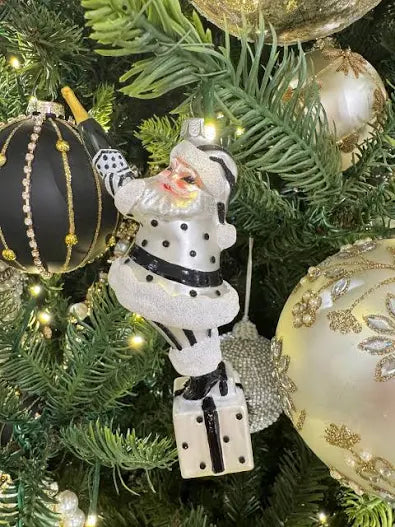 6" Champagne Popping Santa Ornament