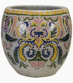 5-1/2" Rd Terra-cotta Planter w Floral Pattern, Multi Color