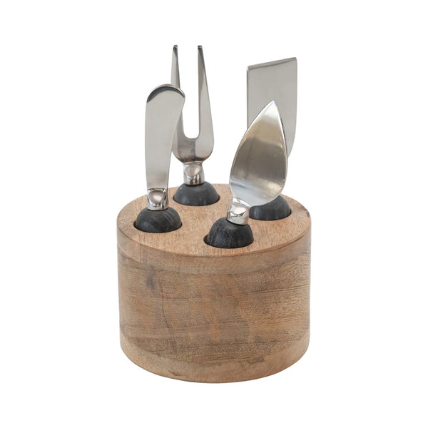 Cheese Servers with Wood Stand, Set of 5