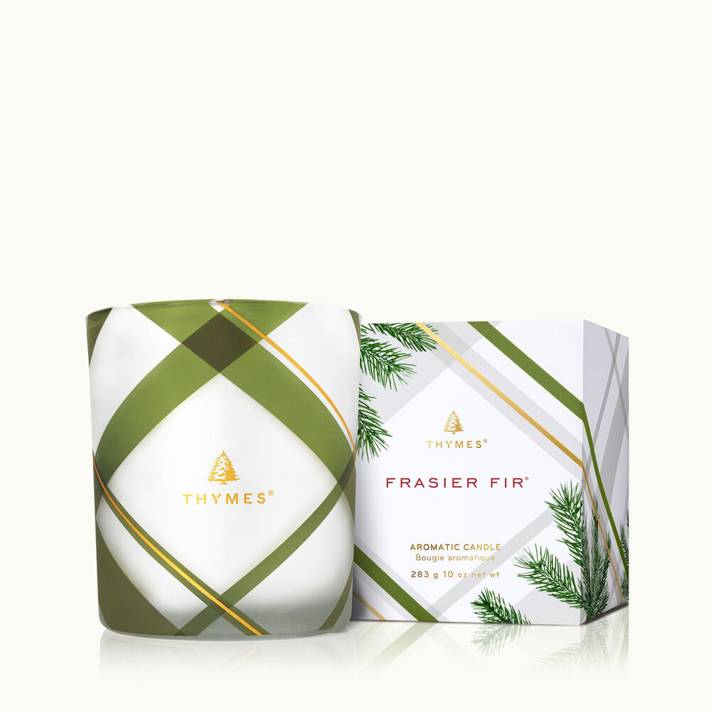 THYMES Frasier Fir Frosted Plaid Medium Poured Candle, Plaid