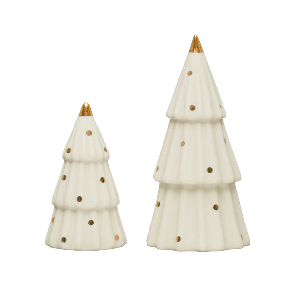 2-1/2" Round x 5-1/4"H Stoneware Tree w/ Gold Electroplated Dots, White