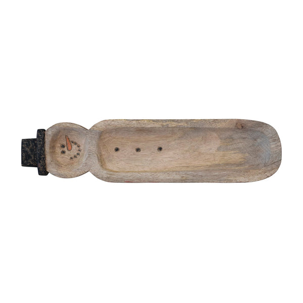 19-1/4"L x 5"W Mango Wood Snowman Tray