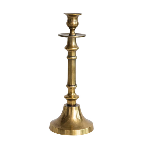 Round x 11"H Cast Aluminum Taper Holder, Antique Brass Finish