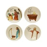 3-1/2" Round Stoneware Dish w/ Christmas Saying & Image, Multi Color, 4 Styles