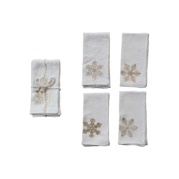 Linen Printed Napkins w/ Gold Foil Snowflake