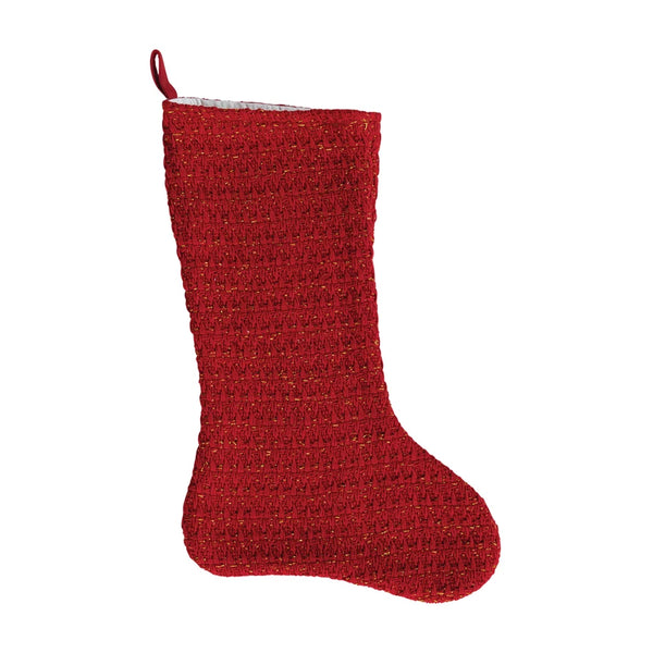 Woven Cotton Stocking w/ Metallic Gold Thread, Red