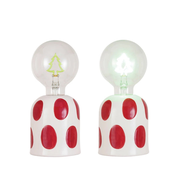 Stoneware Lamp w/ LED Tree Shaped Filament Lightbulb, Red & White