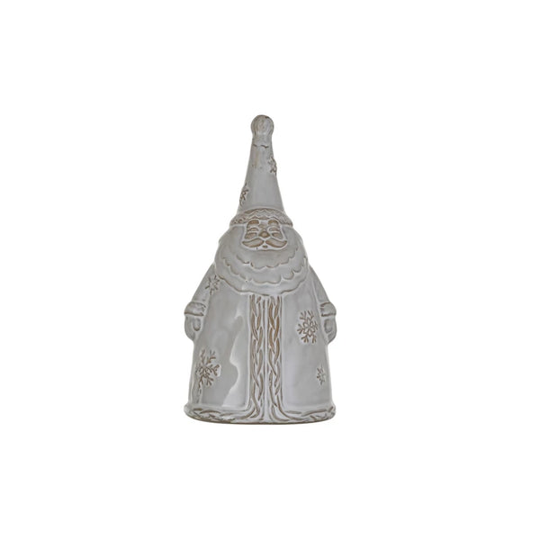 Stoneware Santa Shaped Bell, Reactive Glaze, White