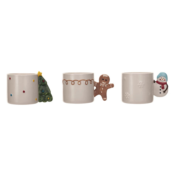 16 oz. Hand-Painted Stoneware Mug w/ Holiday Icon Shaped Handle