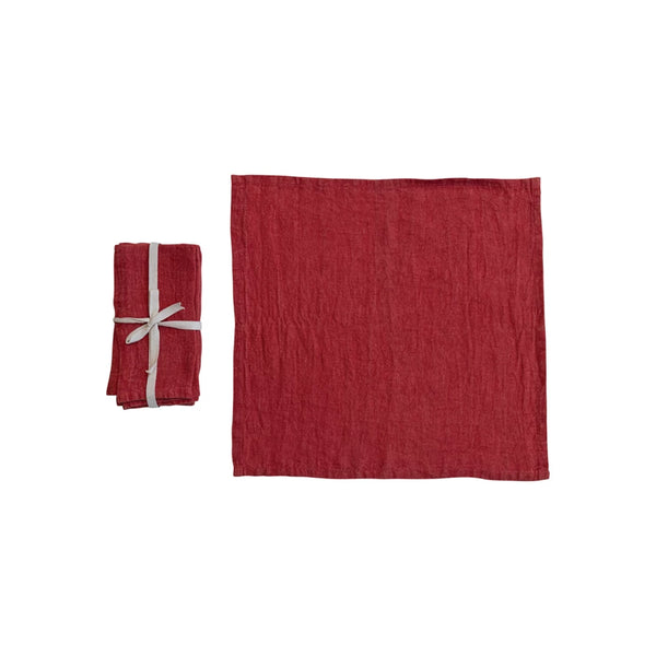 Stonewashed Linen Napkins, Red, Set of 4