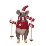 Wool Felt Skiing Mouse w/ Winter Coat & Scarf, Multi Color