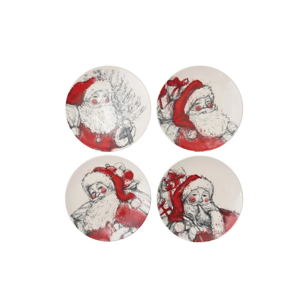 Stoneware Dish with Santa Image, Red, Black & White