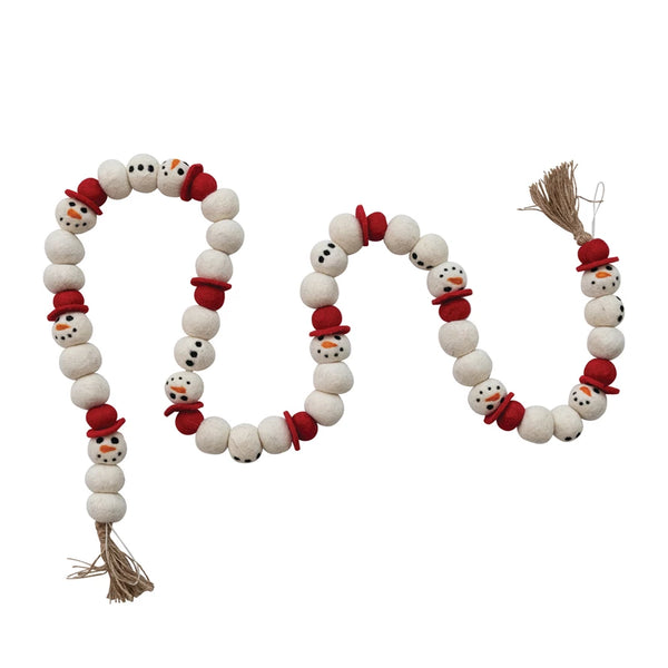 Wood felt Snowman Garland with Tassels
