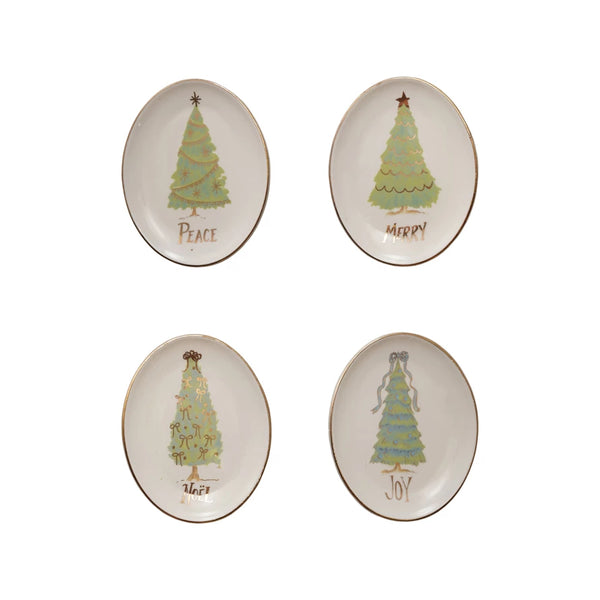 Oval Stoneware Dish with Christmas Tree, Word