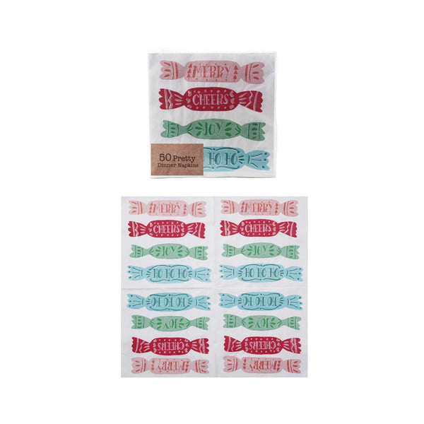 Paper Napkins with Candy Print & Word (Contains 50 Folded Pieces)