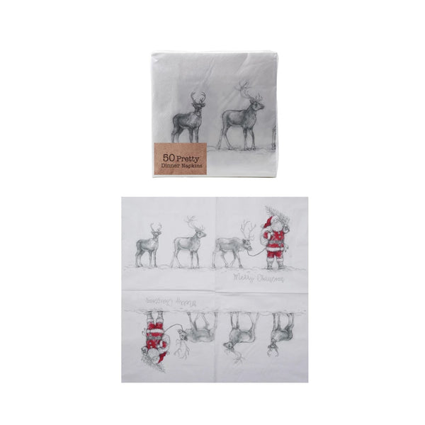 Paper Napkins with Santa Leading Reindeer Image